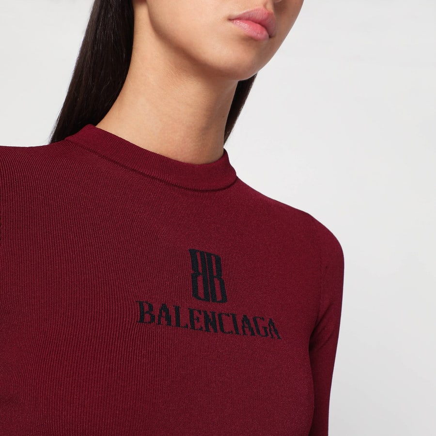 Balenciaga Maglia Nano BB burgundy a costine, view 4