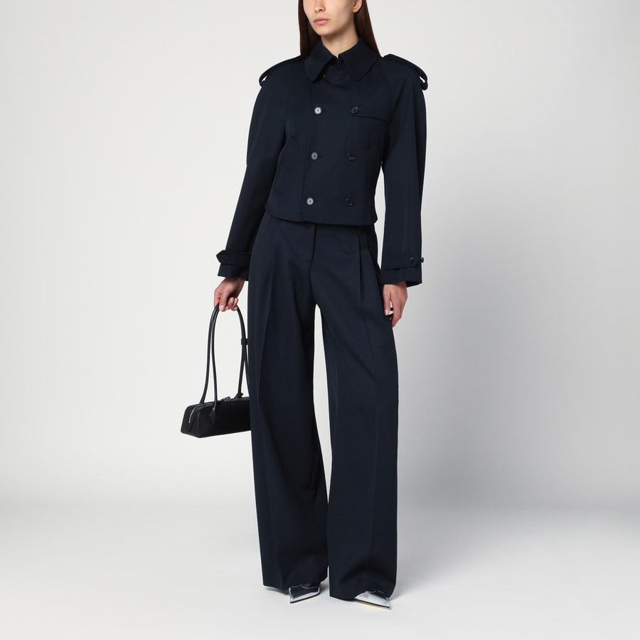 Alexander McQueen Pantalone ampio blu navy in lana, view 2