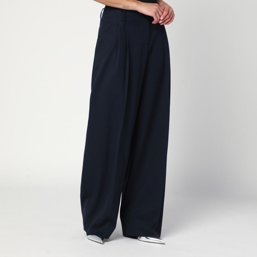 Alexander McQueen Pantalone ampio blu navy in lana, view 3