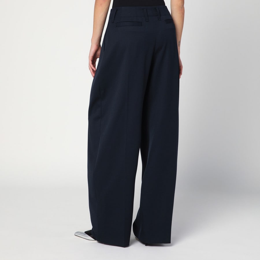 Alexander McQueen Pantalone ampio blu navy in lana, view 4