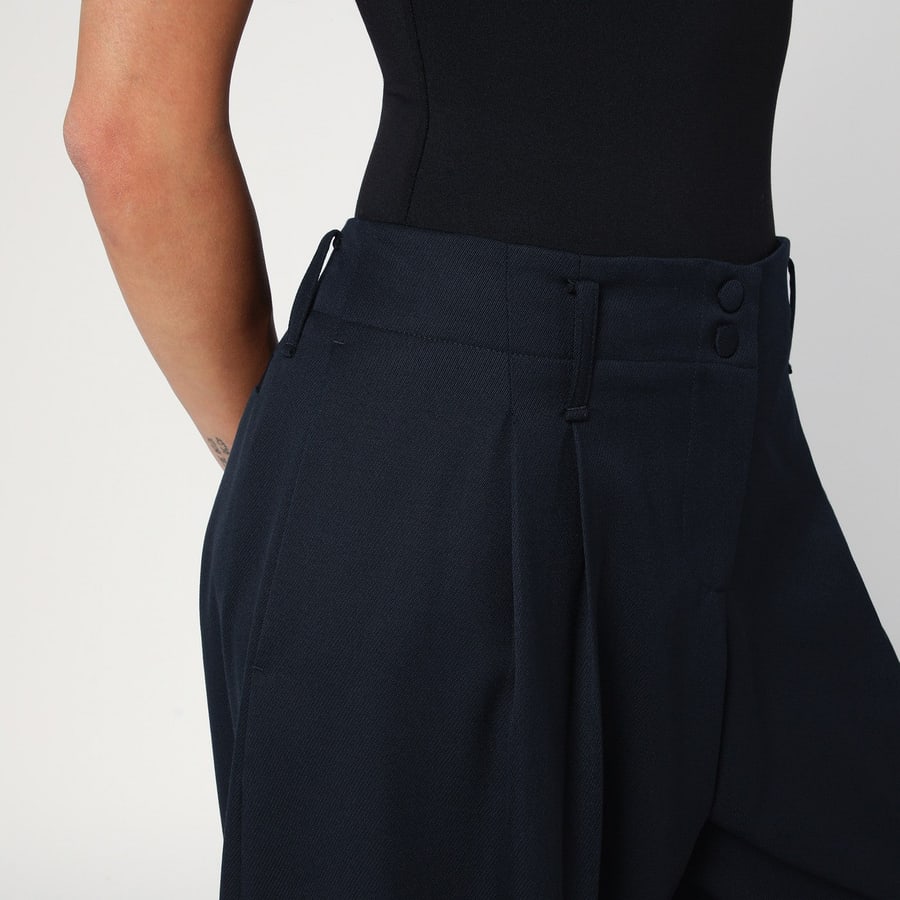 Alexander McQueen Pantalone ampio blu navy in lana, view 5