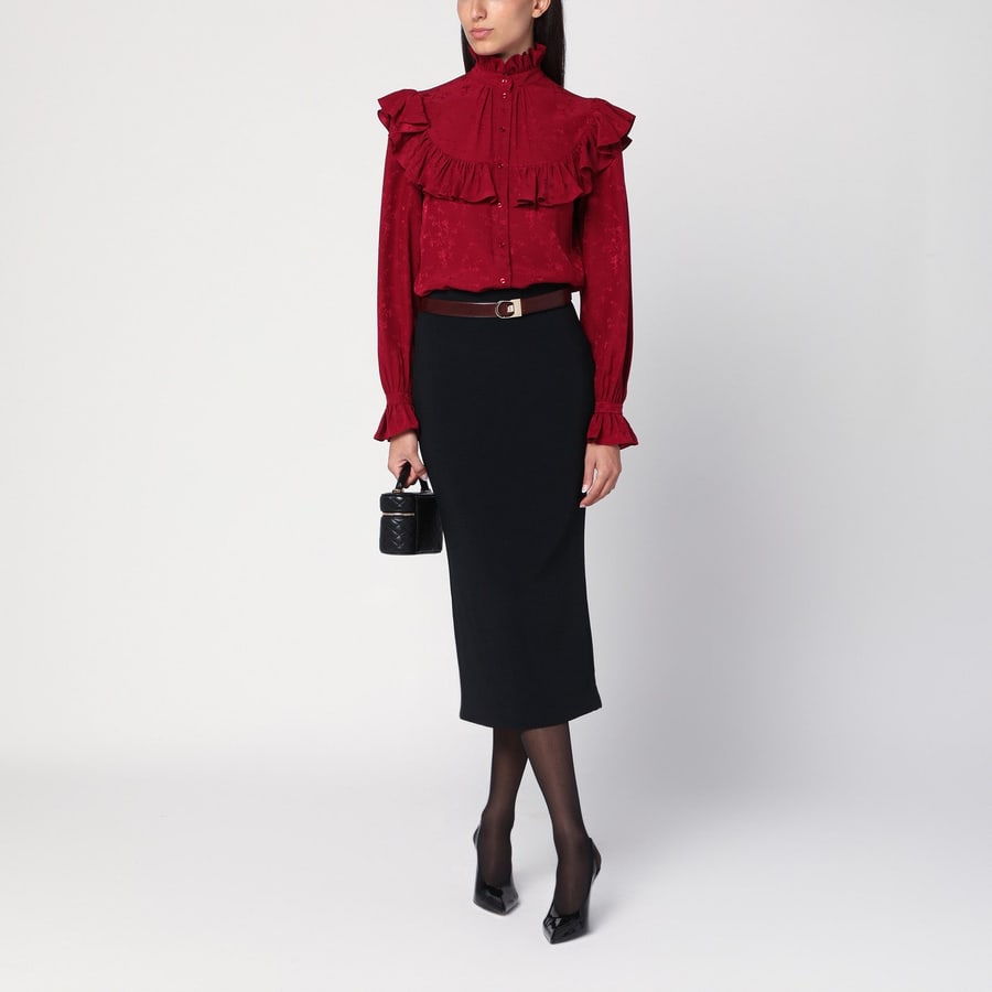 Saint Laurent Camicia rossa in seta damascata, view 2