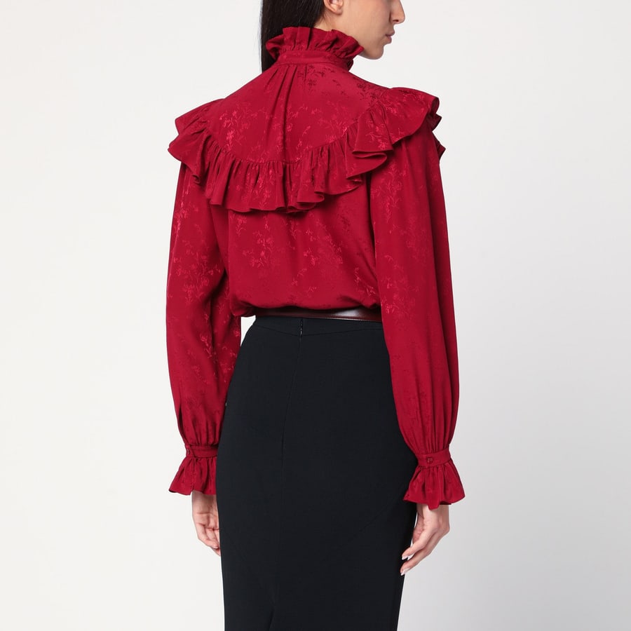 Saint Laurent Camicia rossa in seta damascata, view 3