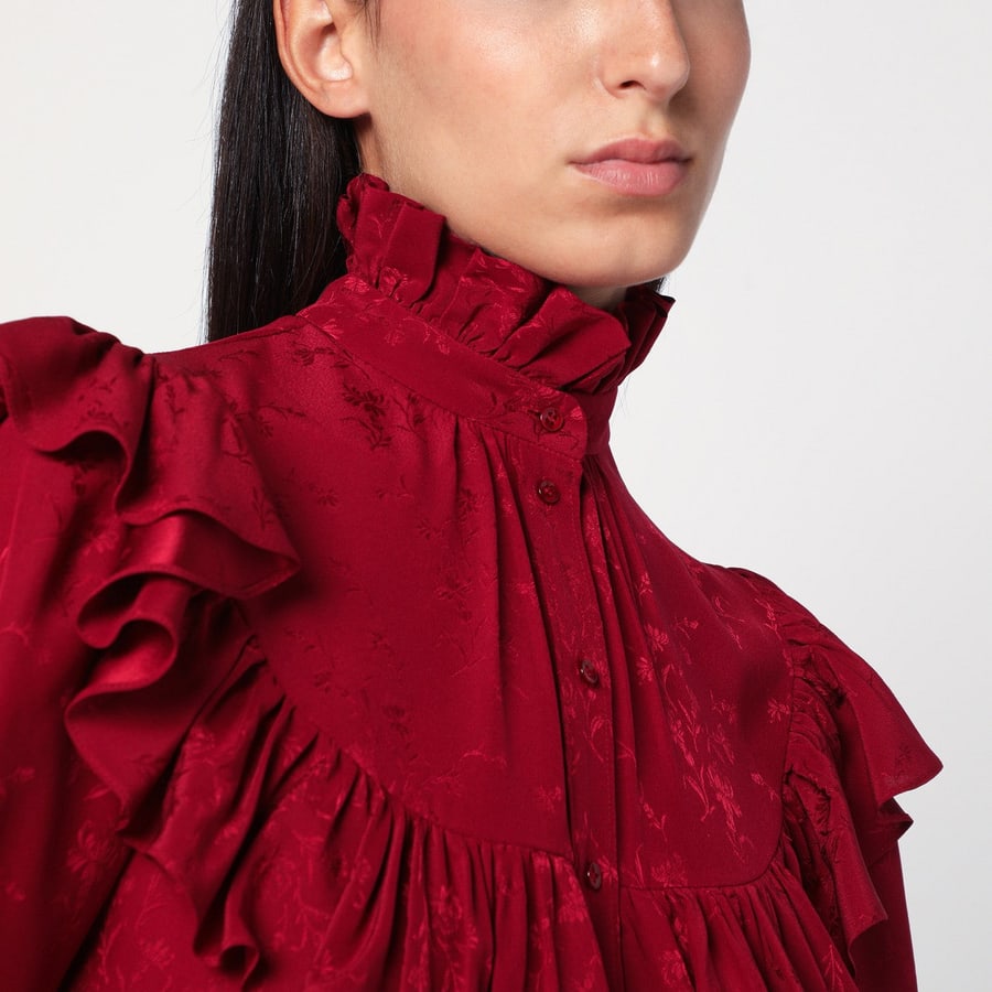 Saint Laurent Camicia rossa in seta damascata, view 4