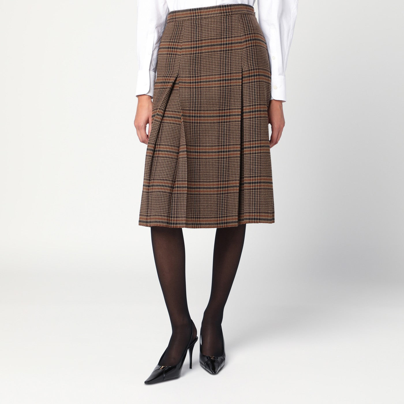 Saint Laurent Gonna midi in lana Principe di Galles