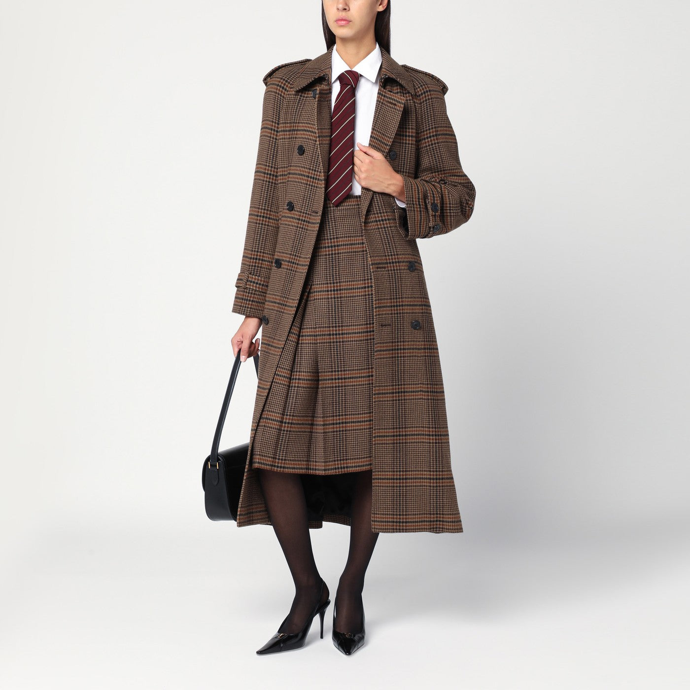 Saint Laurent Gonna midi in lana Principe di Galles, view 2