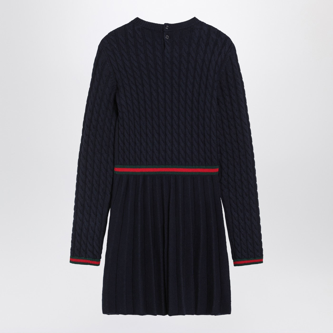 Gucci Abito blu in lana con dettaglio Web, view 2