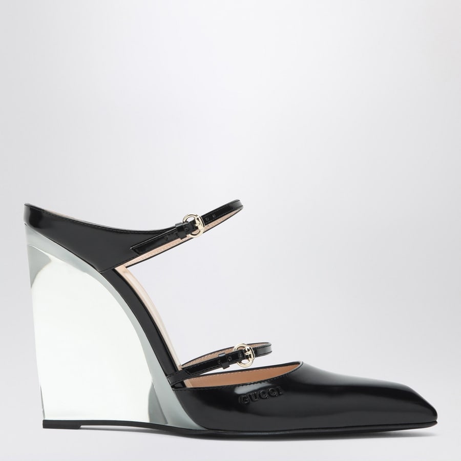 Gucci Sabot nero con zeppa trasparente