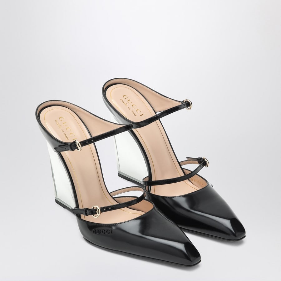 Gucci Sabot nero con zeppa trasparente, view 2