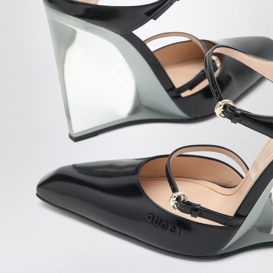 Gucci Sabot nero con zeppa trasparente, view 5