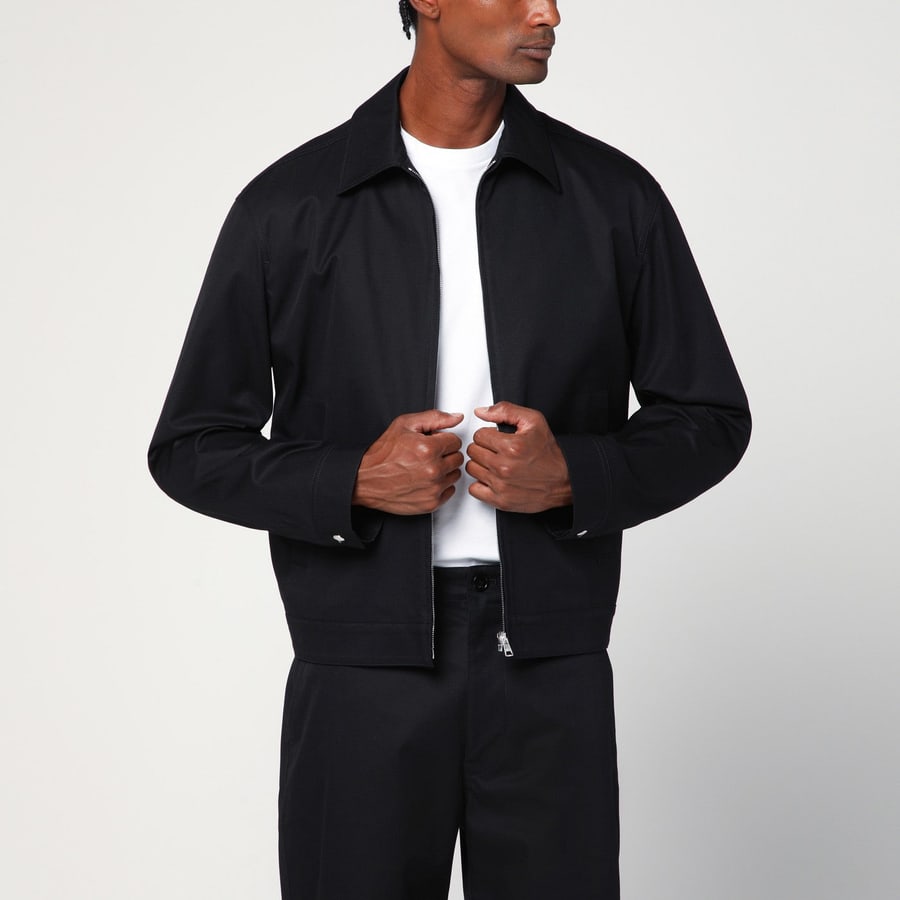 Gucci Giacca nera in twill di cotone con dettaglio Web