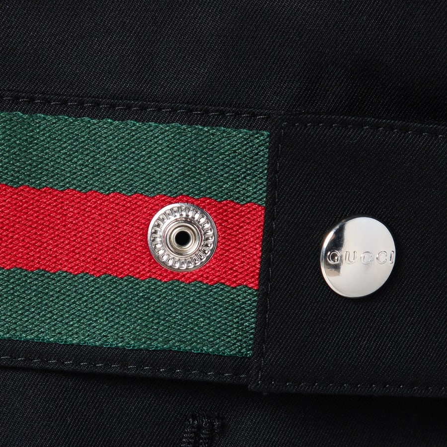 Gucci Giacca nera in twill di cotone con dettaglio Web, view 4