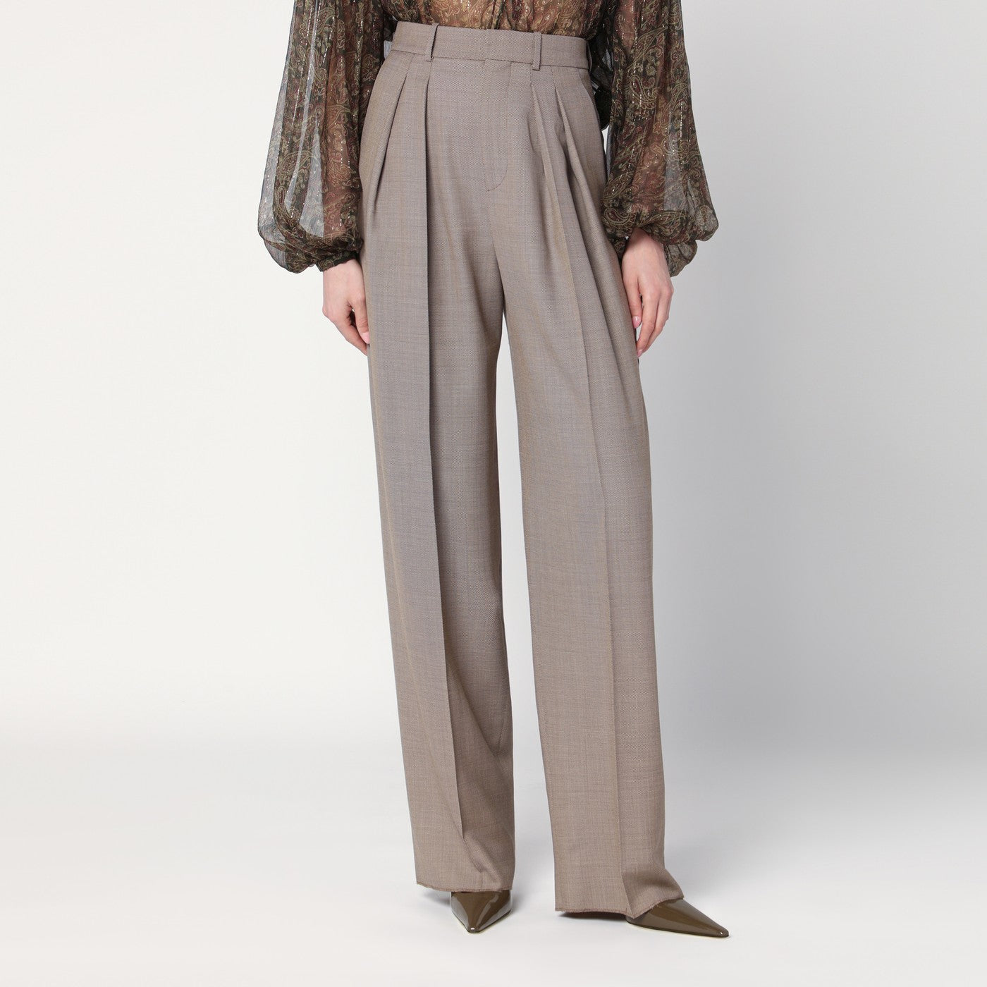 Saint Laurent Pantalone ampio beige taupe in lana