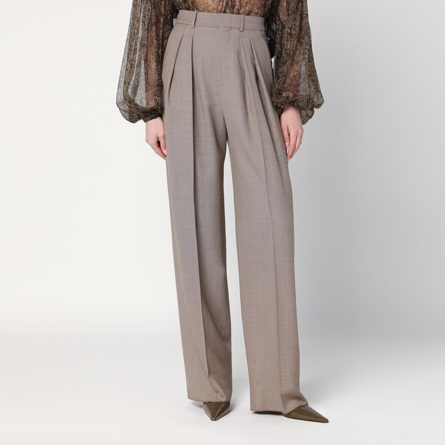 Saint Laurent Pantalone ampio beige taupe in lana