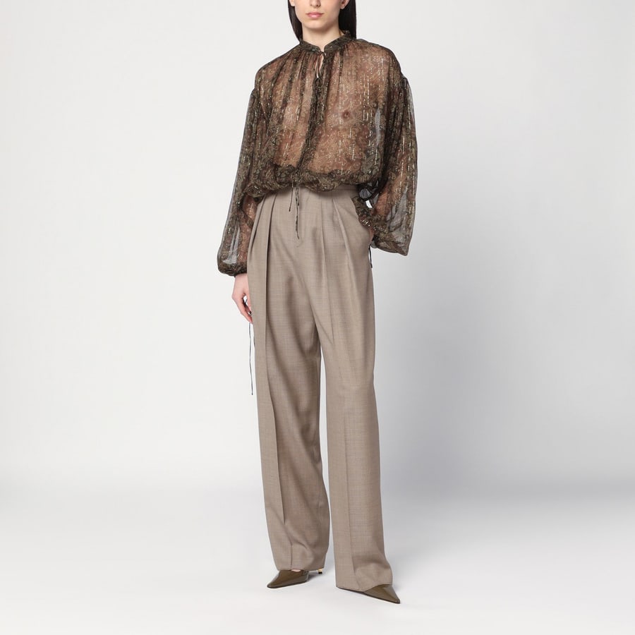 Saint Laurent Pantalone ampio beige taupe in lana, view 2