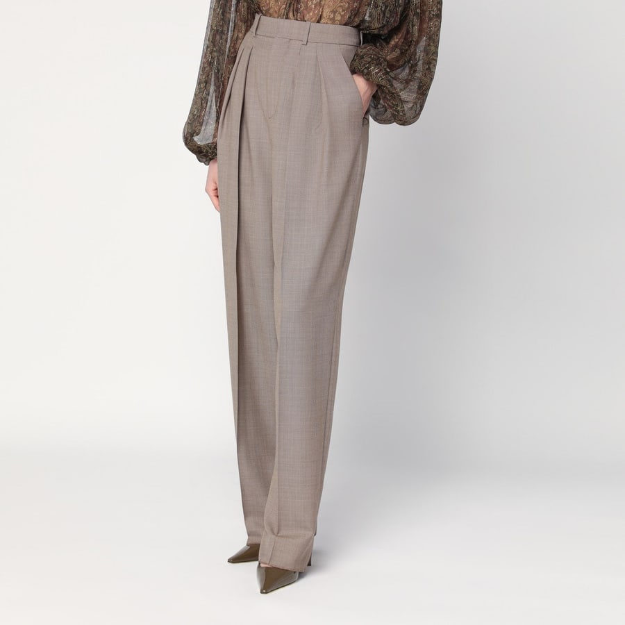 Saint Laurent Pantalone ampio beige taupe in lana, view 3