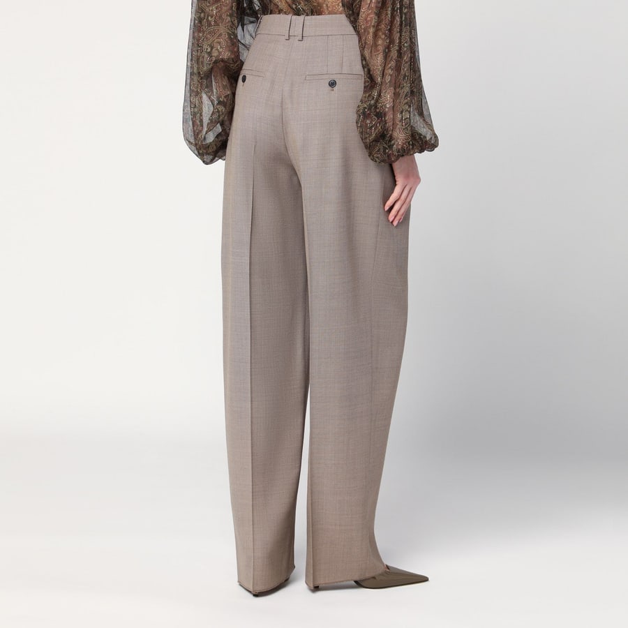Saint Laurent Pantalone ampio beige taupe in lana, view 4