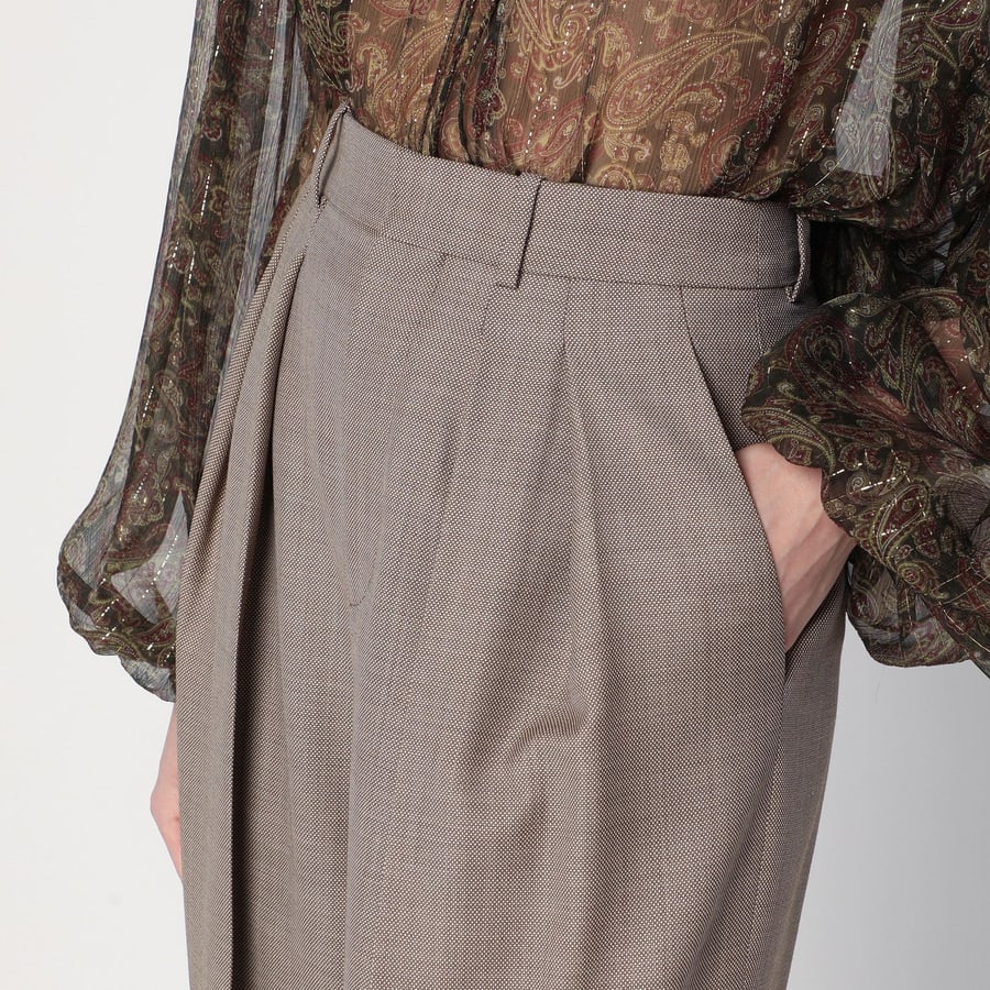 Saint Laurent Pantalone ampio beige taupe in lana, view 5