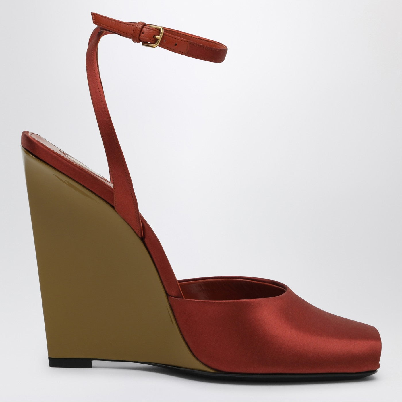 Saint Laurent Zeppe La Scandale in satin color ruggine