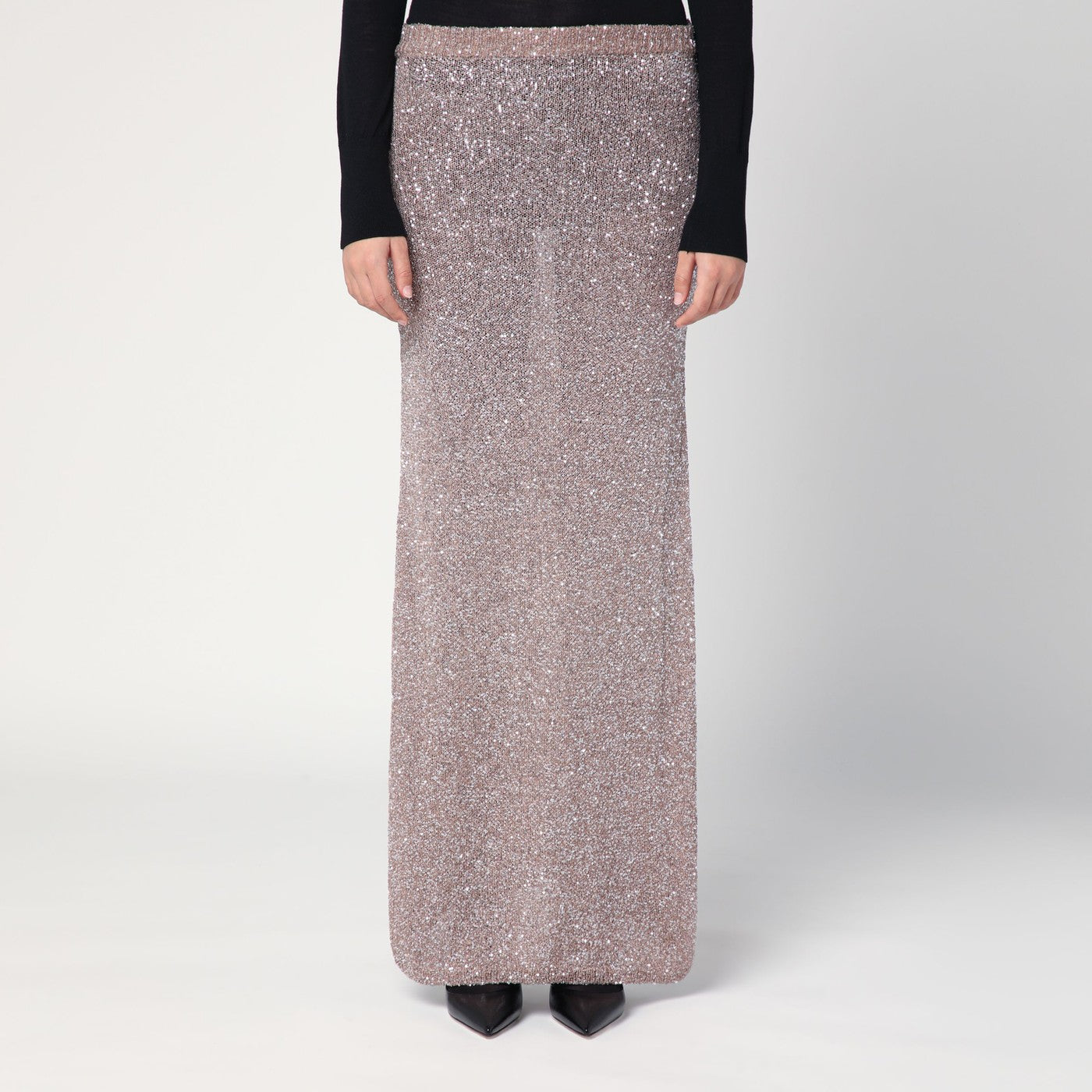 Balenciaga Maxi gonna marrone chiaro/argento con paillette