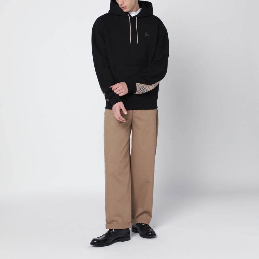 Burberry Felpa nera con inserti con motivo Check, view 2