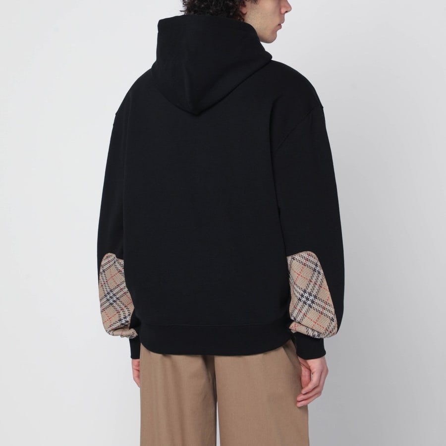 Burberry Felpa nera con inserti con motivo Check, view 3