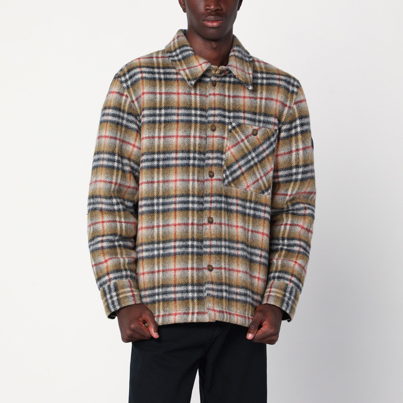 Burberry Giacca camicia beige motivo Check in lana