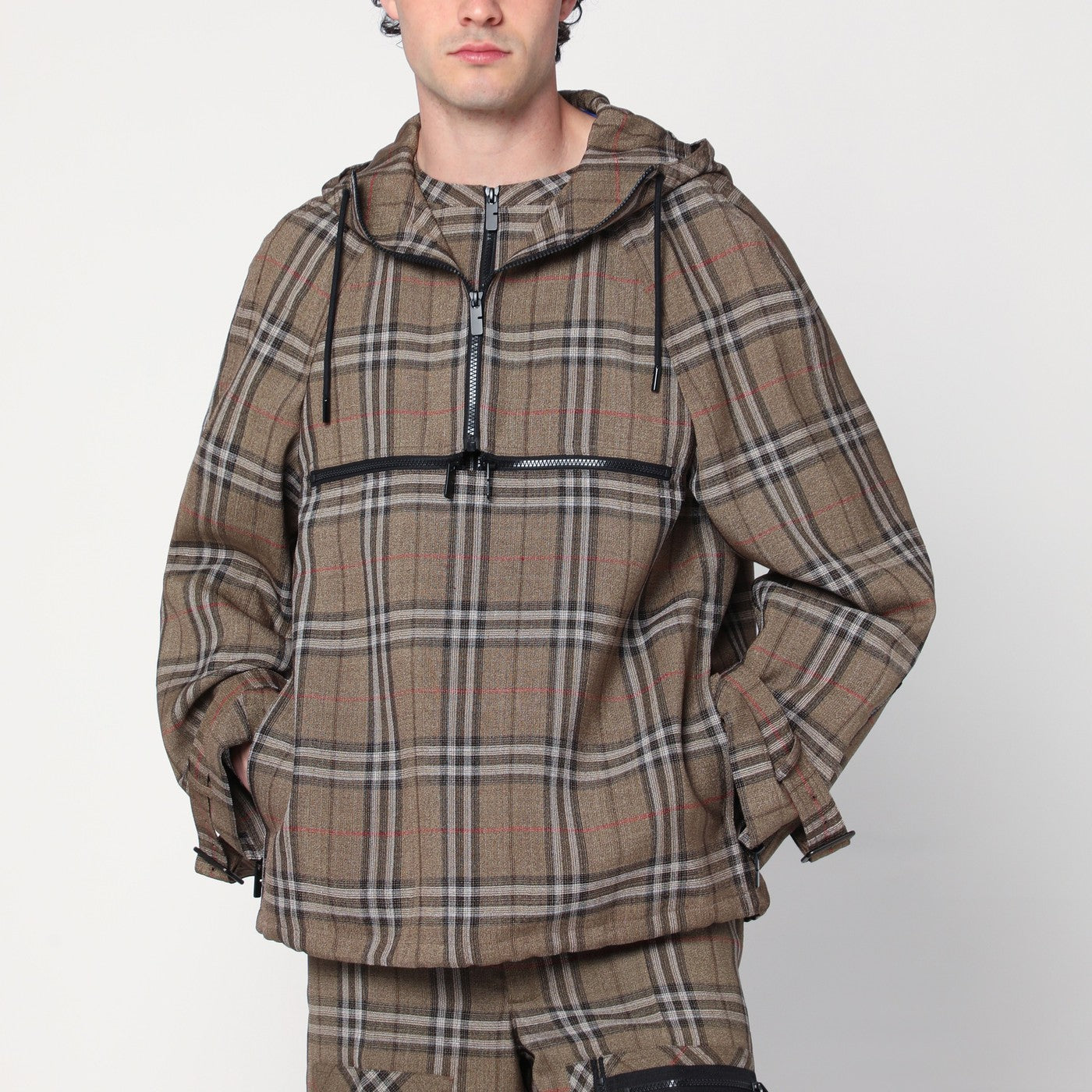 Burberry Giacca con mezza zip motivo Check in misto seta
