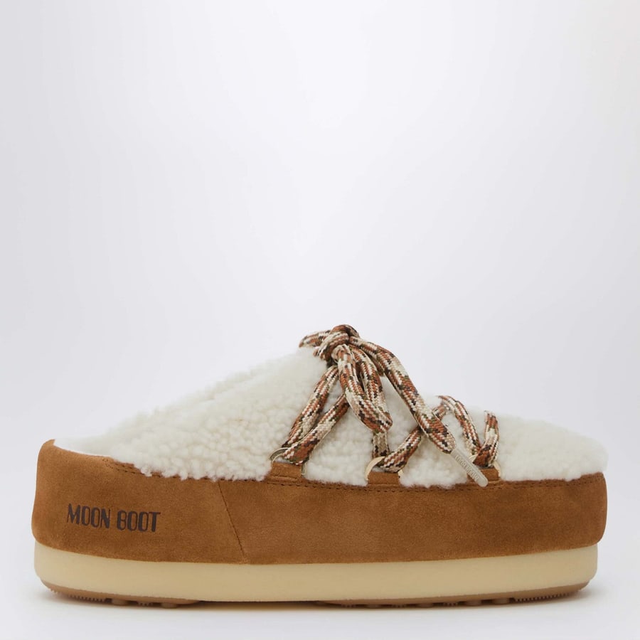 MOON BOOT Mules in shearling bianco e suede