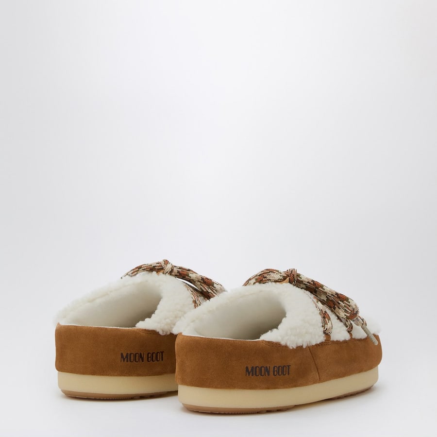 MOON BOOT Mules in shearling bianco e suede, view 3