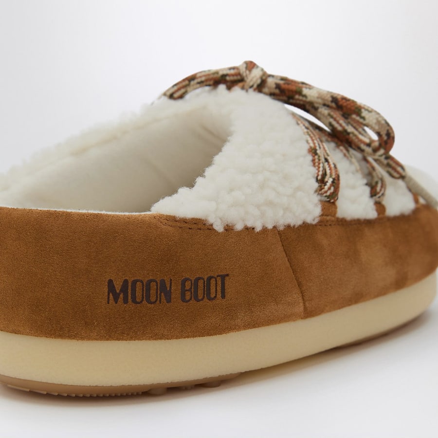 MOON BOOT Mules in shearling bianco e suede, view 4