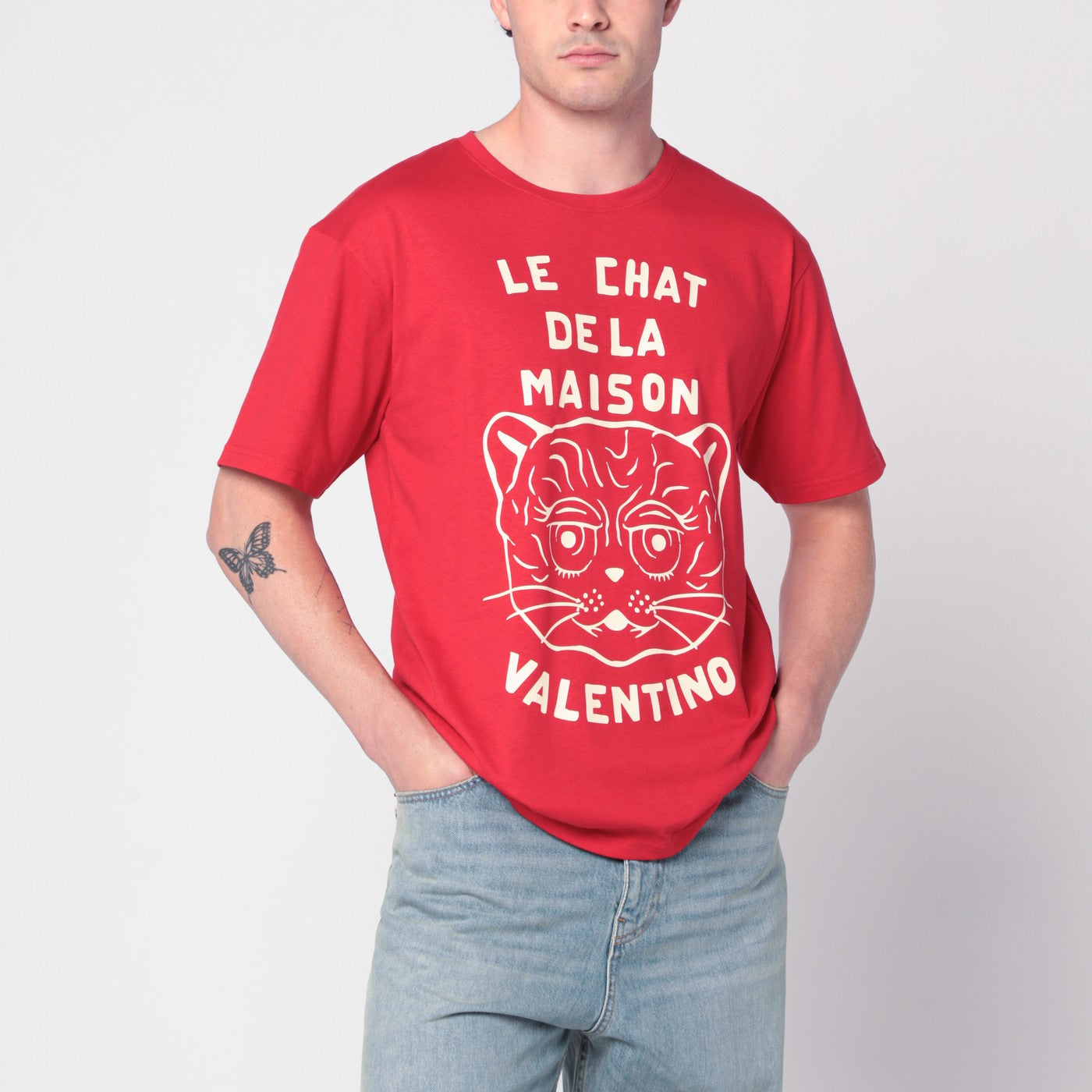 Valentino Garavani T-shirt rossa con stampa Le Chat de la Maison