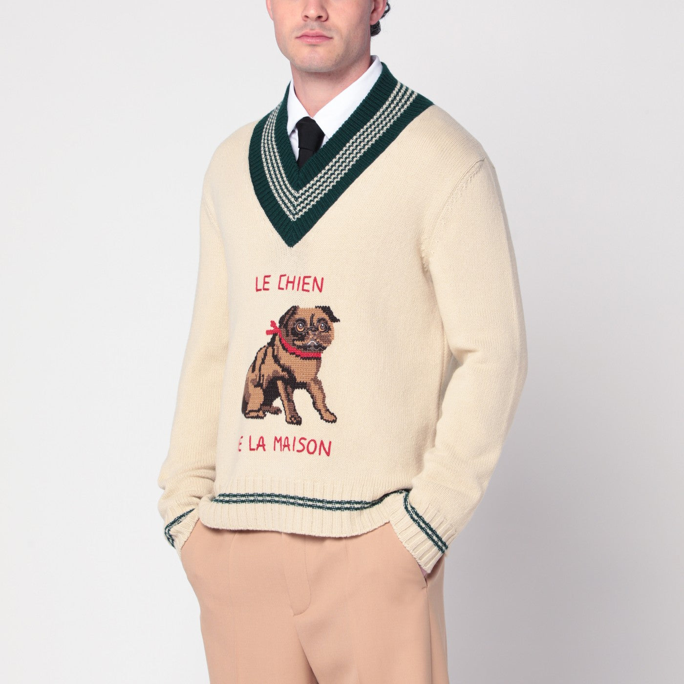 Valentino Garavani Maglione color burro con ricamo Le Chien de la Maison