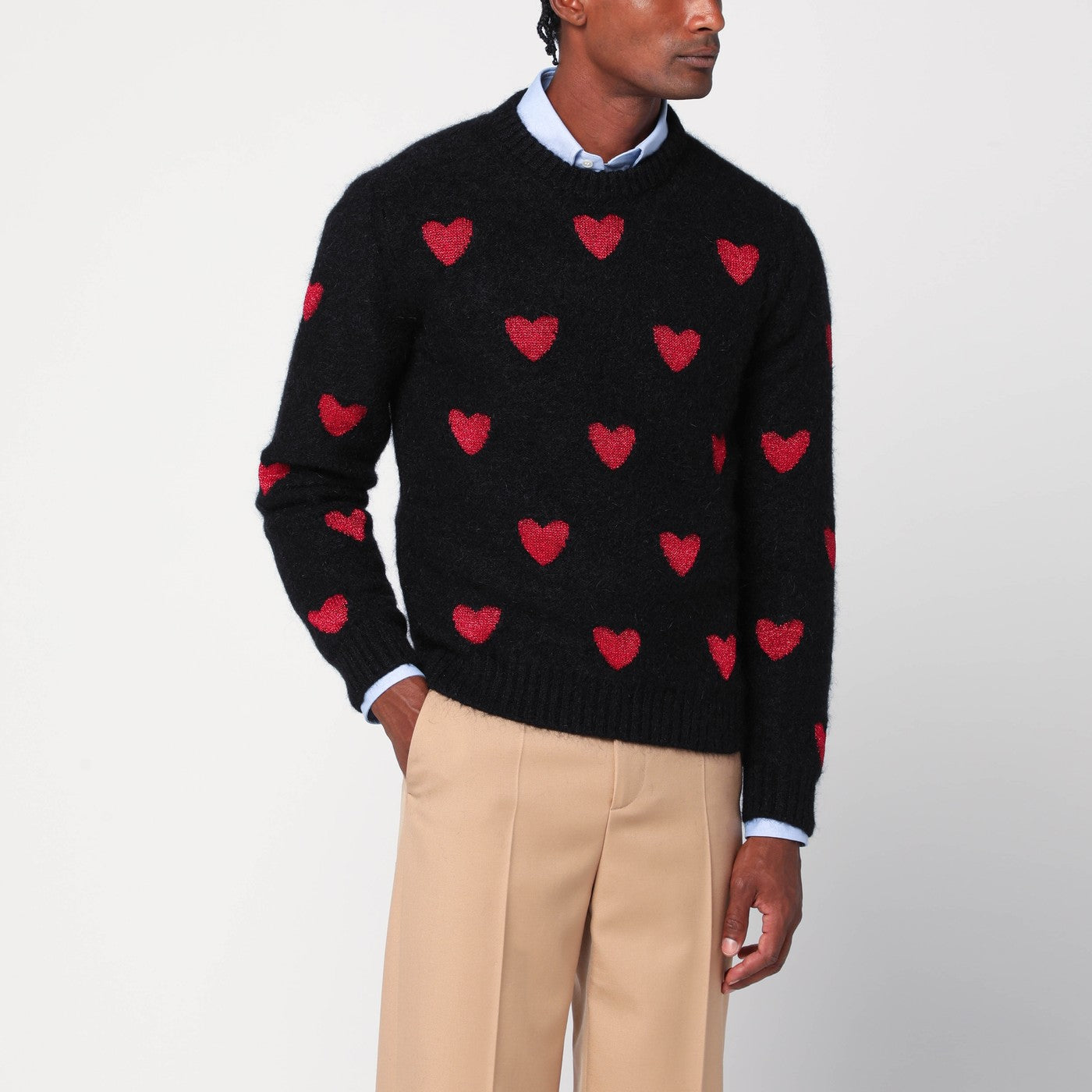 Valentino Garavani Maglione con motivo jacquard cuori nero/rosso