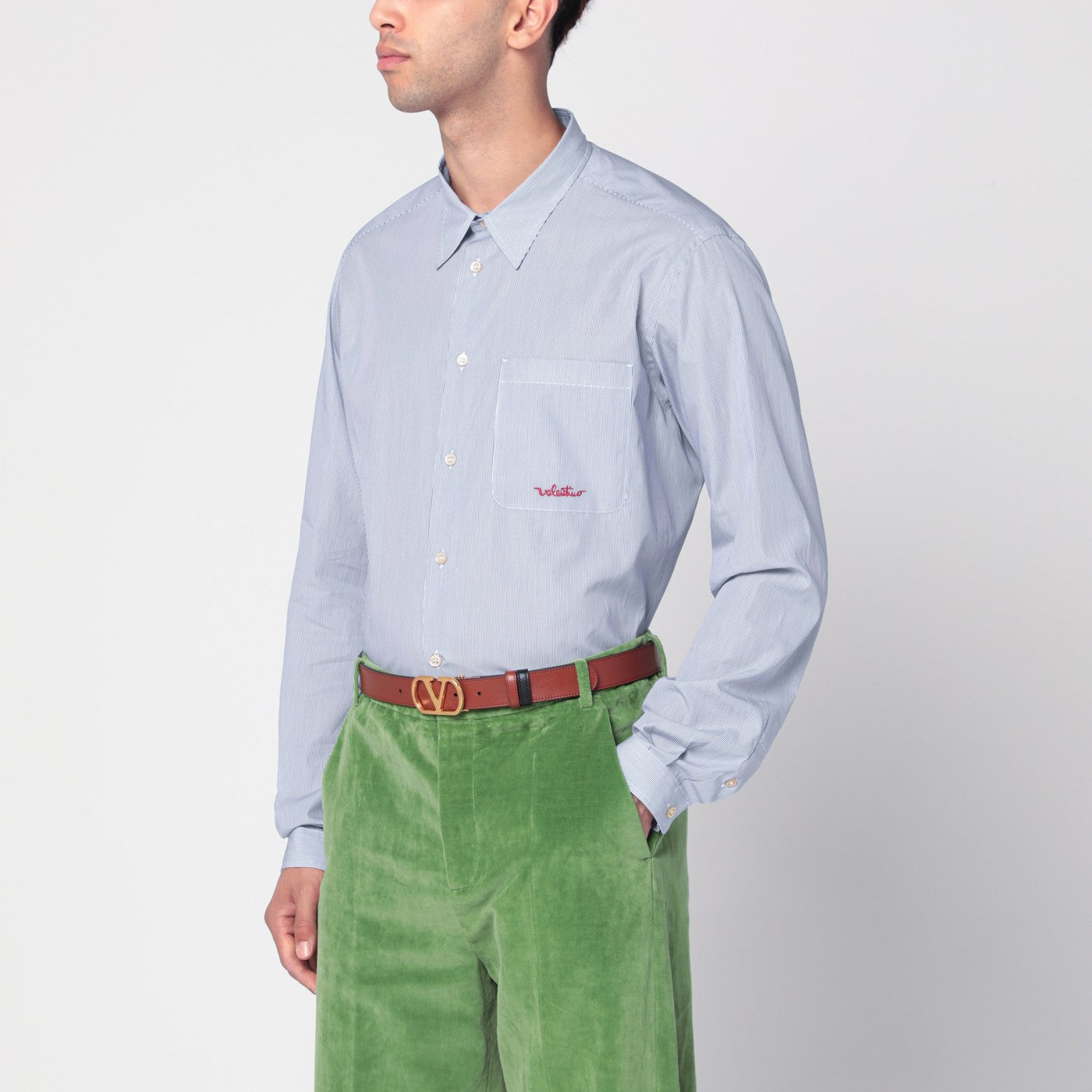 Valentino Garavani Camicia azzurra in cotone con logo