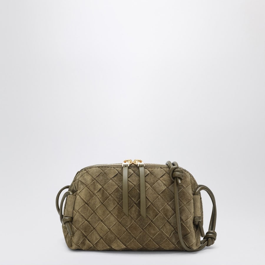 Bottega Veneta Pochette Concert color Mud in suede Intrecciato