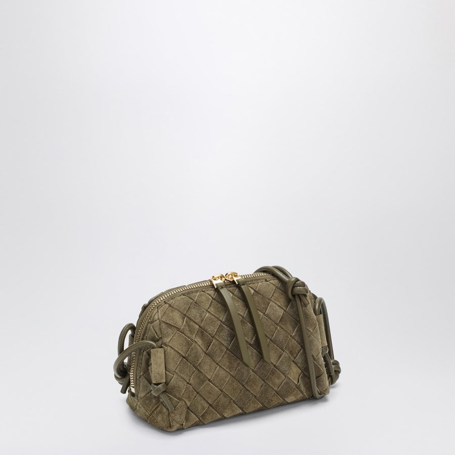 Bottega Veneta Pochette Concert color Mud in suede Intrecciato, view 3