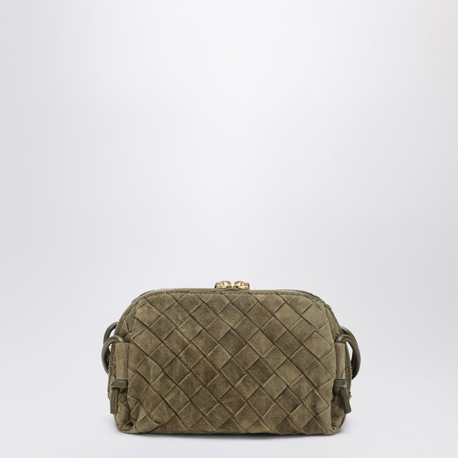 Bottega Veneta Pochette Concert color Mud in suede Intrecciato, view 4