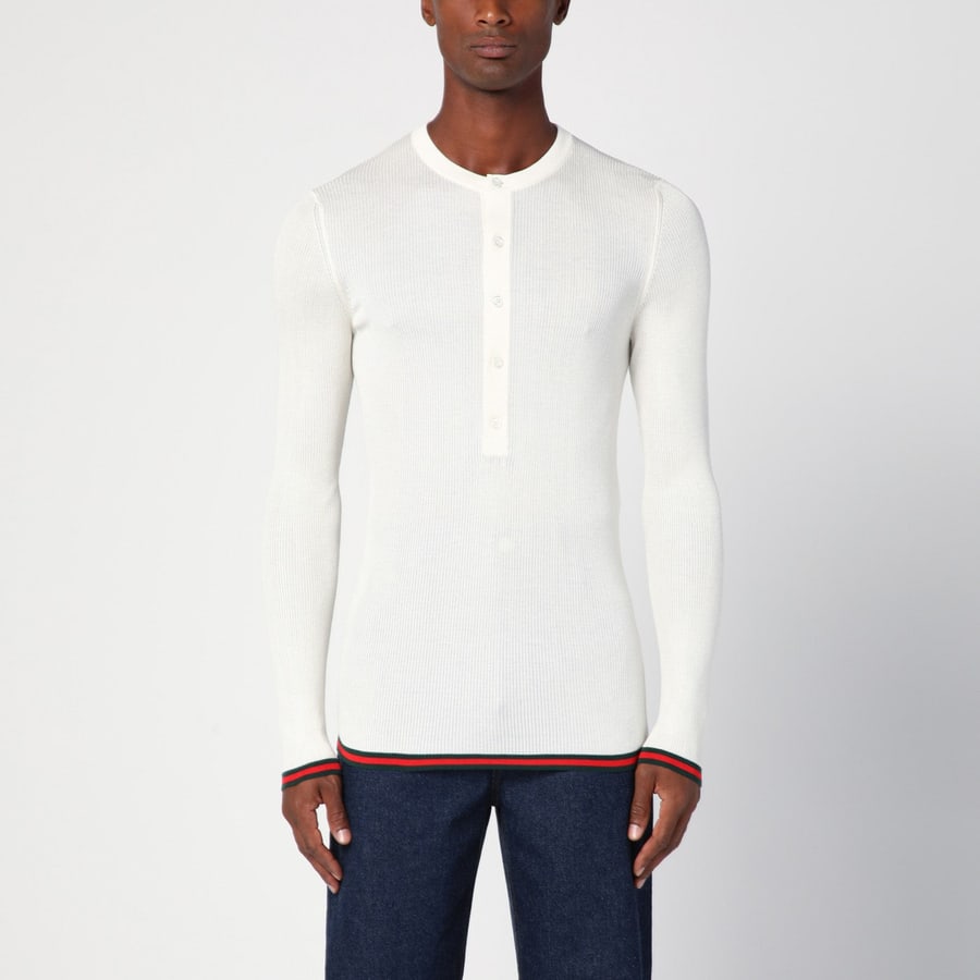 Gucci Maglia bianca in seta con nastro Web