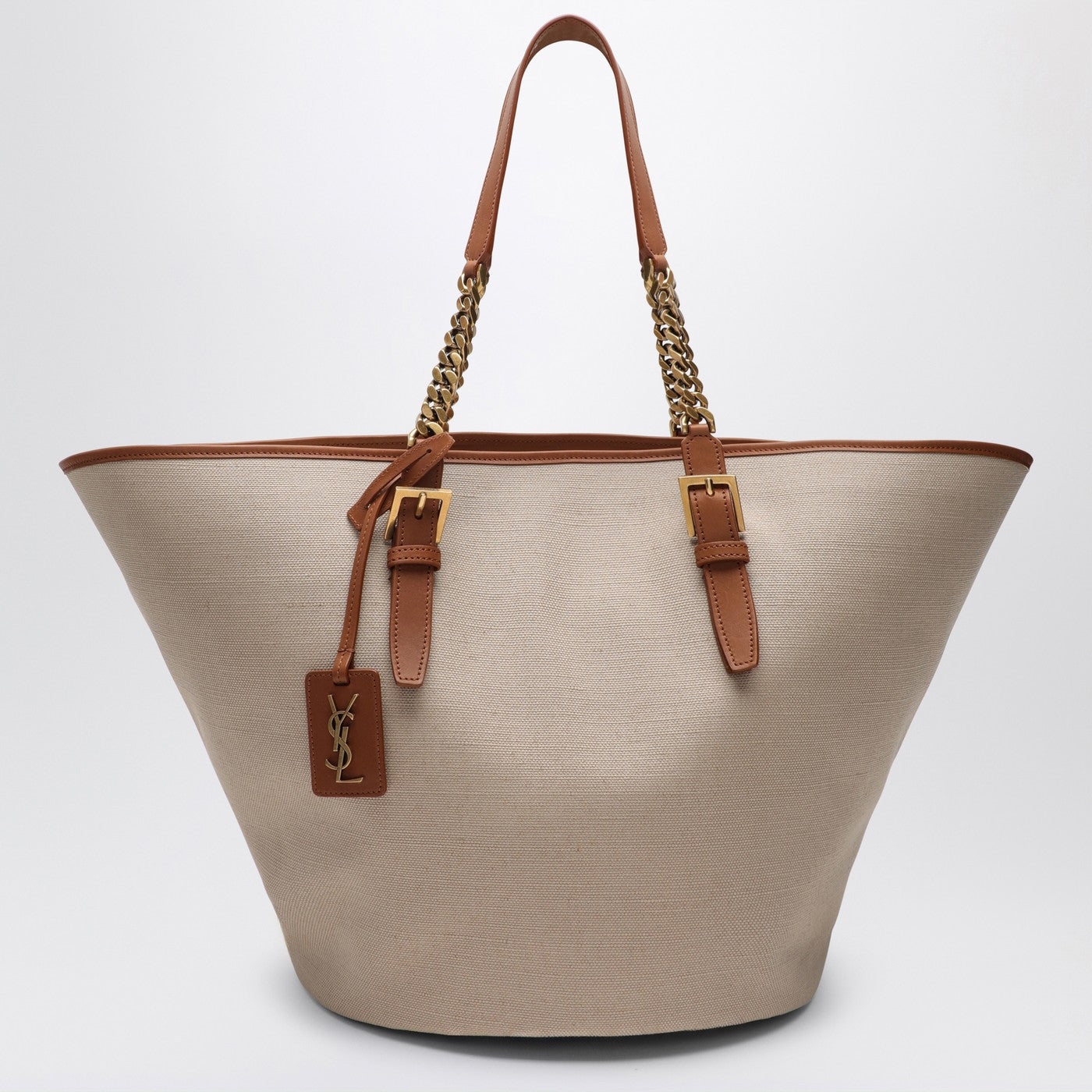 Saint Laurent Borsa a spalla color deserto in tela e pelle