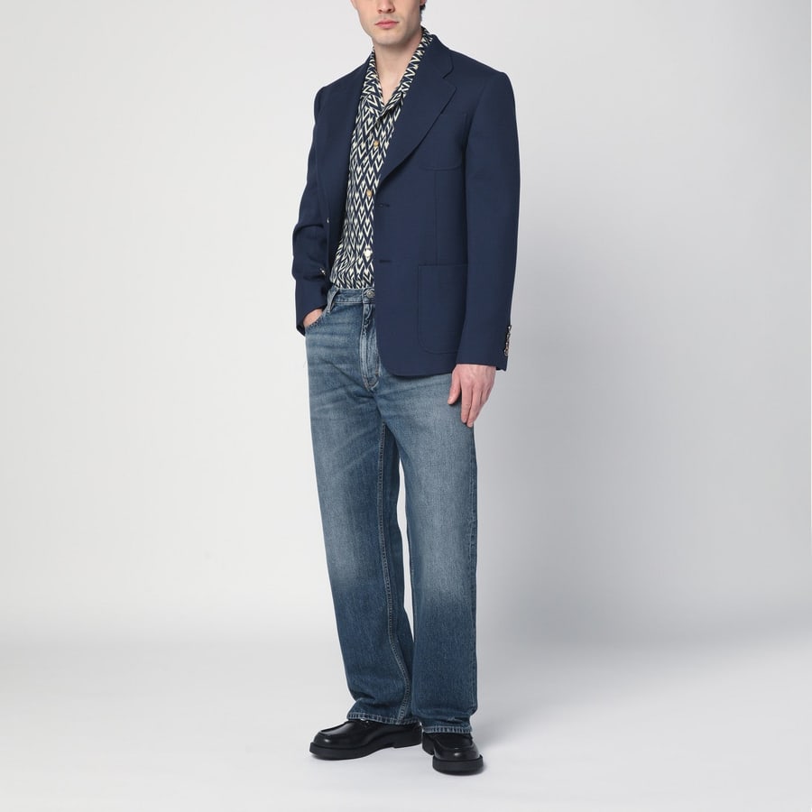 Valentino Garavani Giacca monopetto blu in lana, view 2