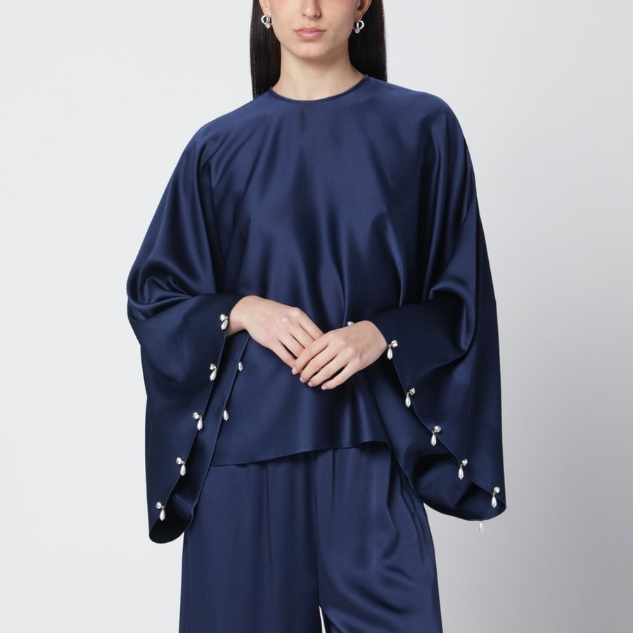Stella McCartney Blusa oversize blu navy in satin di viscosa