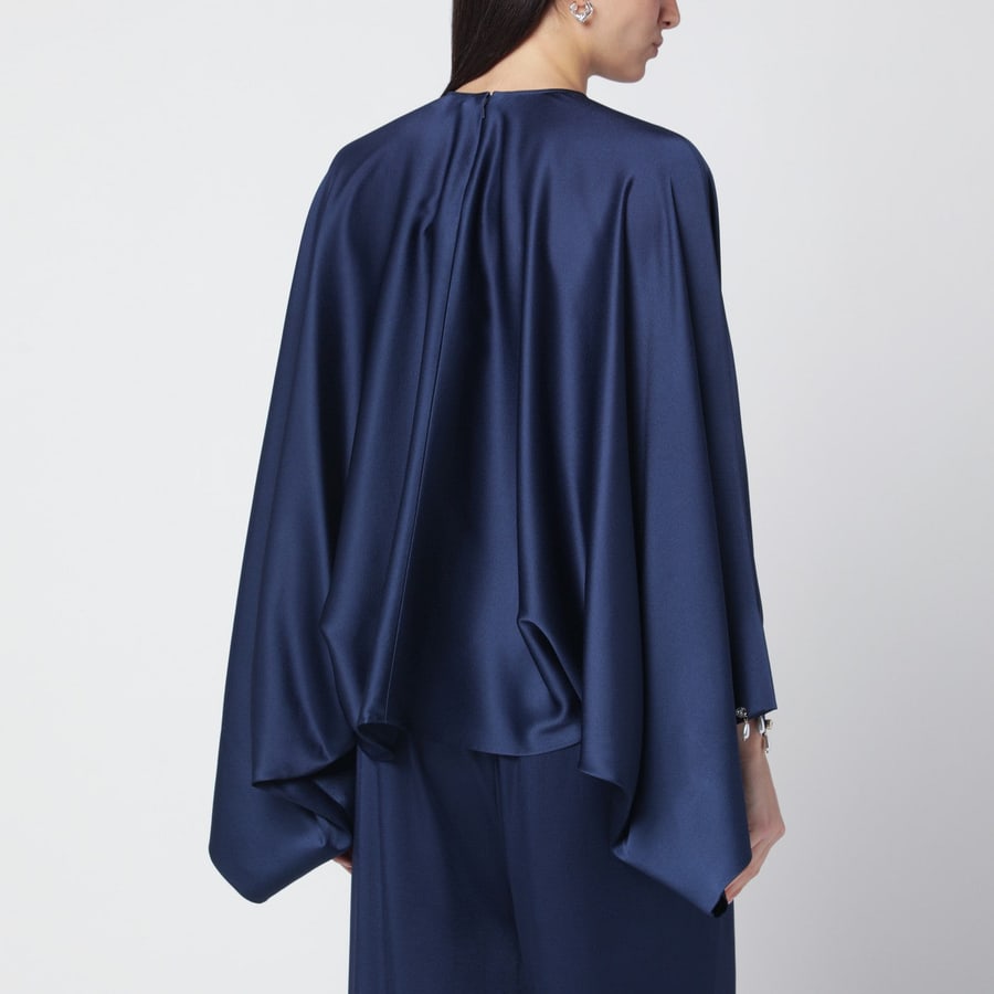 Stella McCartney Blusa oversize blu navy in satin di viscosa, view 3