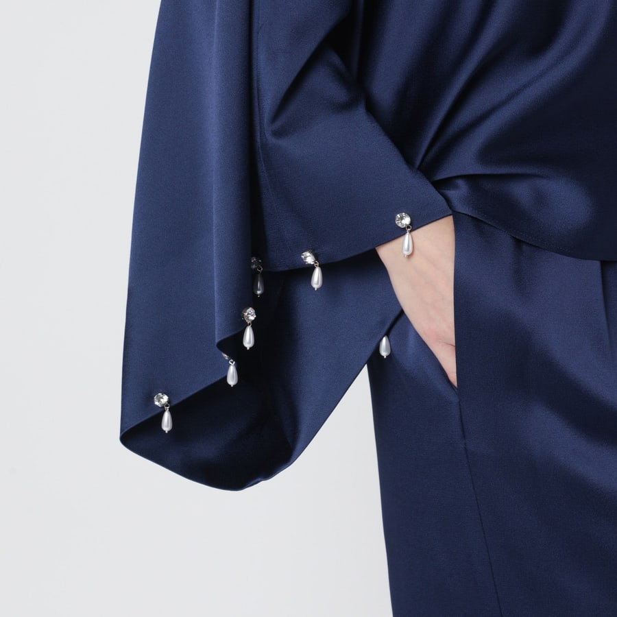 Stella McCartney Blusa oversize blu navy in satin di viscosa, view 4
