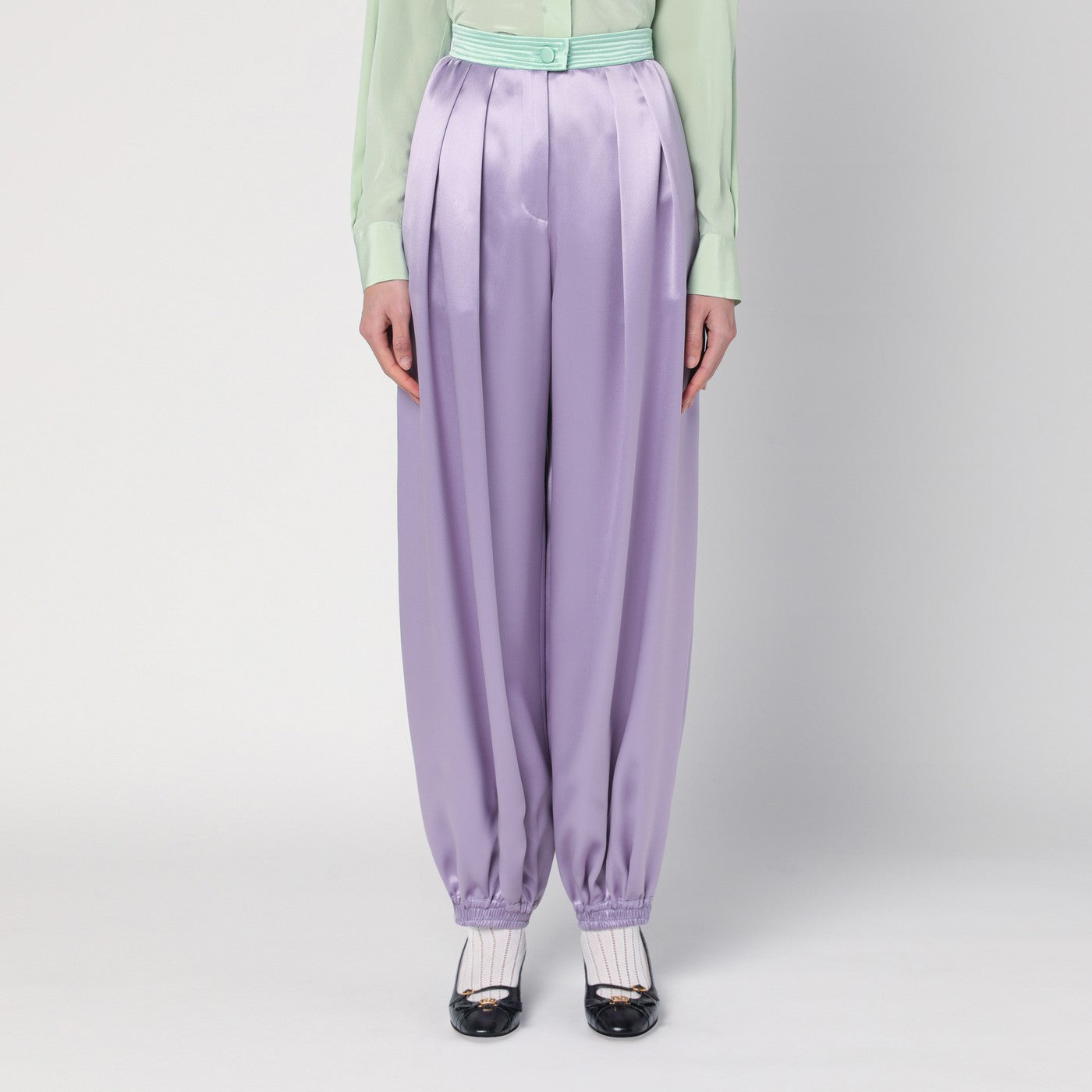 Valentino Garavani Pantalone ampio color glicine in seta