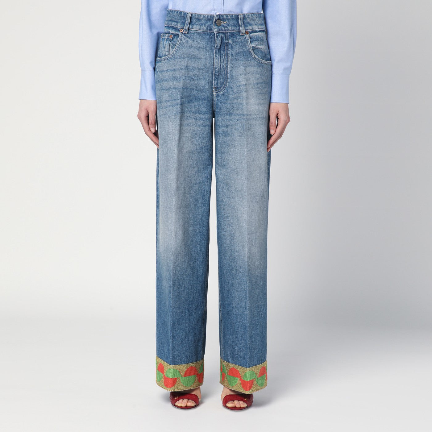 Valentino Garavani Jeans blu slavato con fondo in jacquard