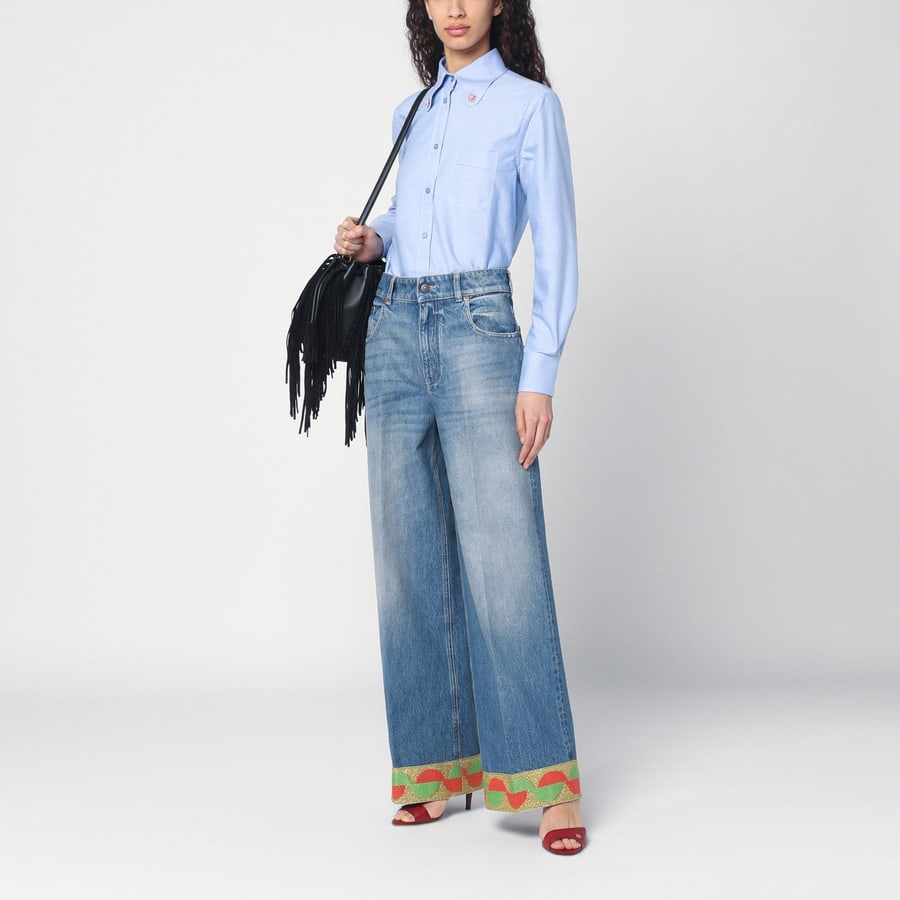 Valentino Garavani Jeans blu slavato con fondo in jacquard, view 2