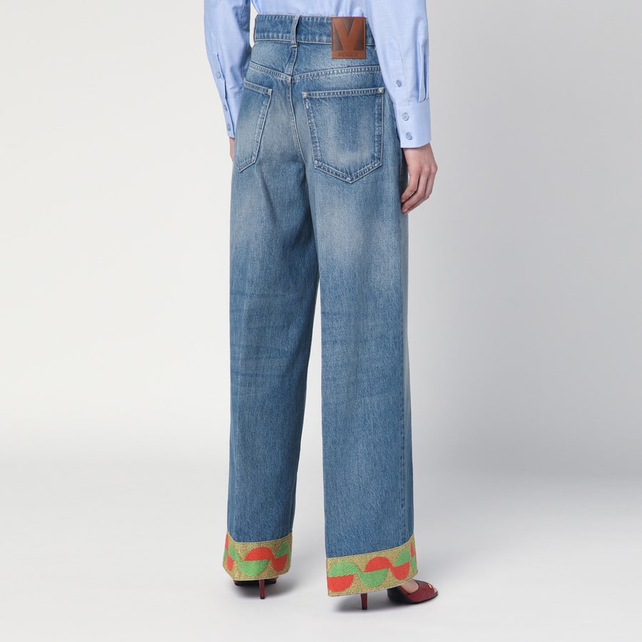 Valentino Garavani Jeans blu slavato con fondo in jacquard, view 4
