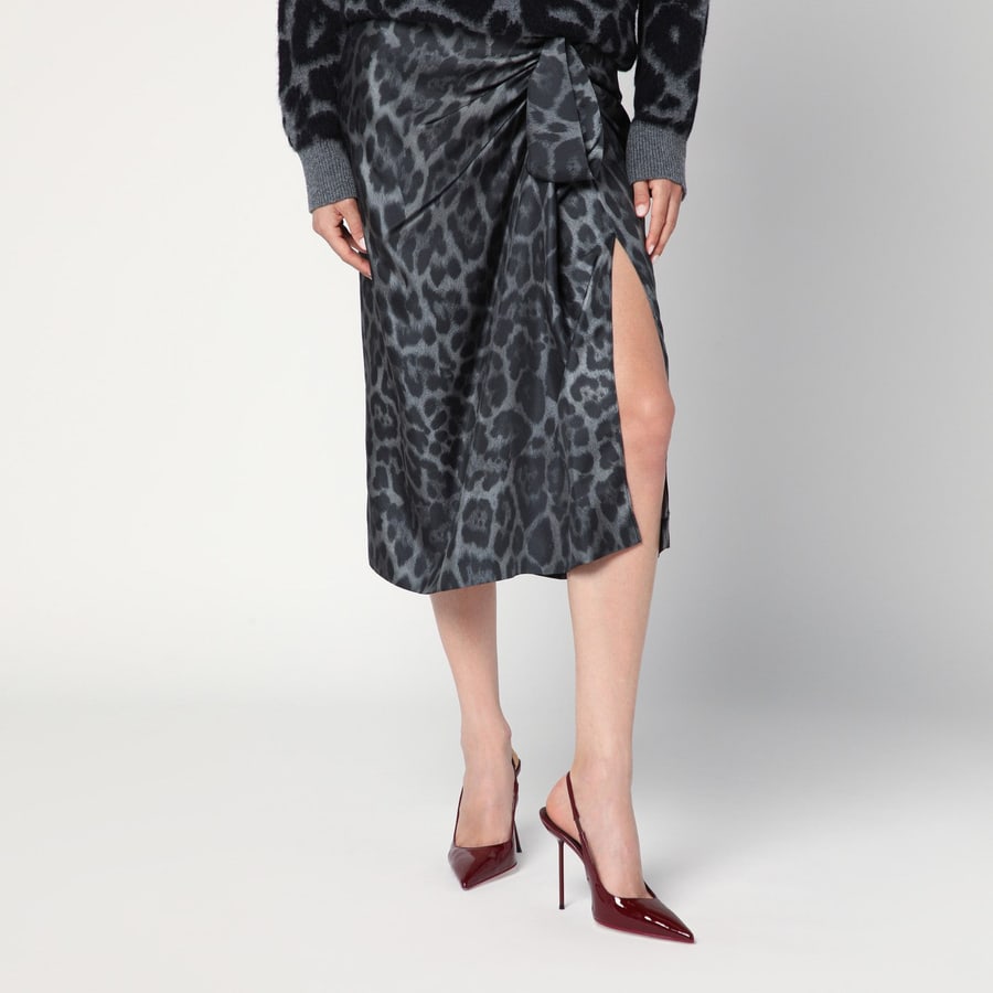 Stella McCartney Gonna midi leopardata con nodo