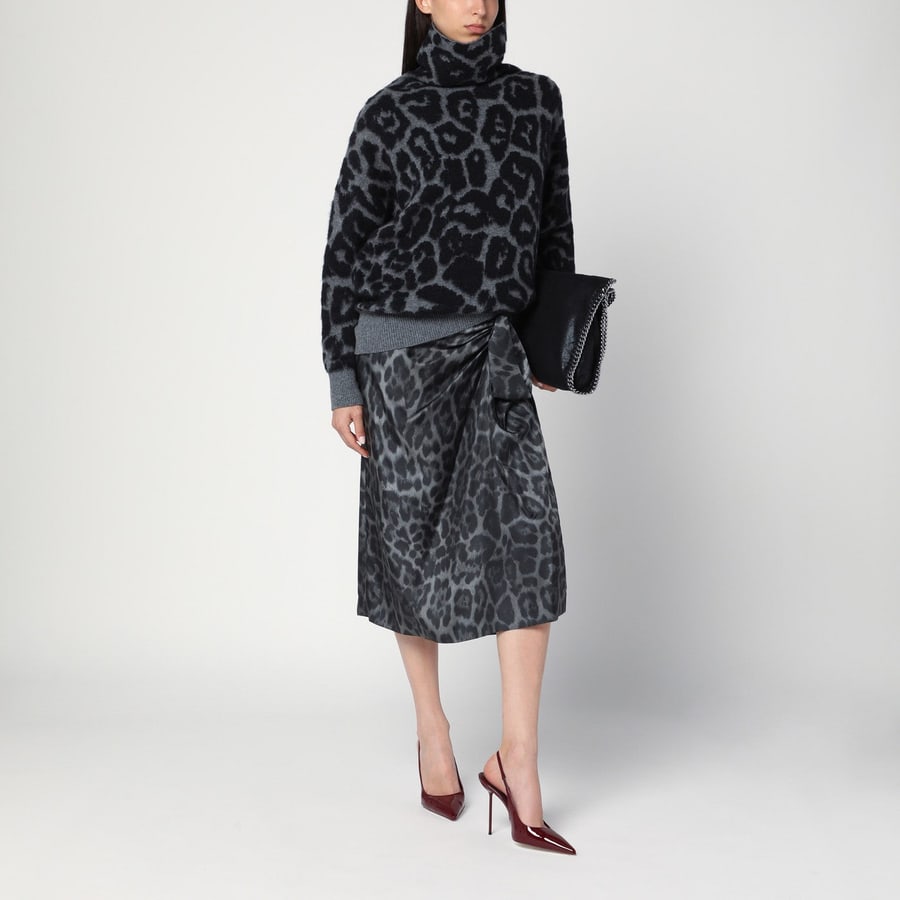 Stella McCartney Gonna midi leopardata con nodo, view 2